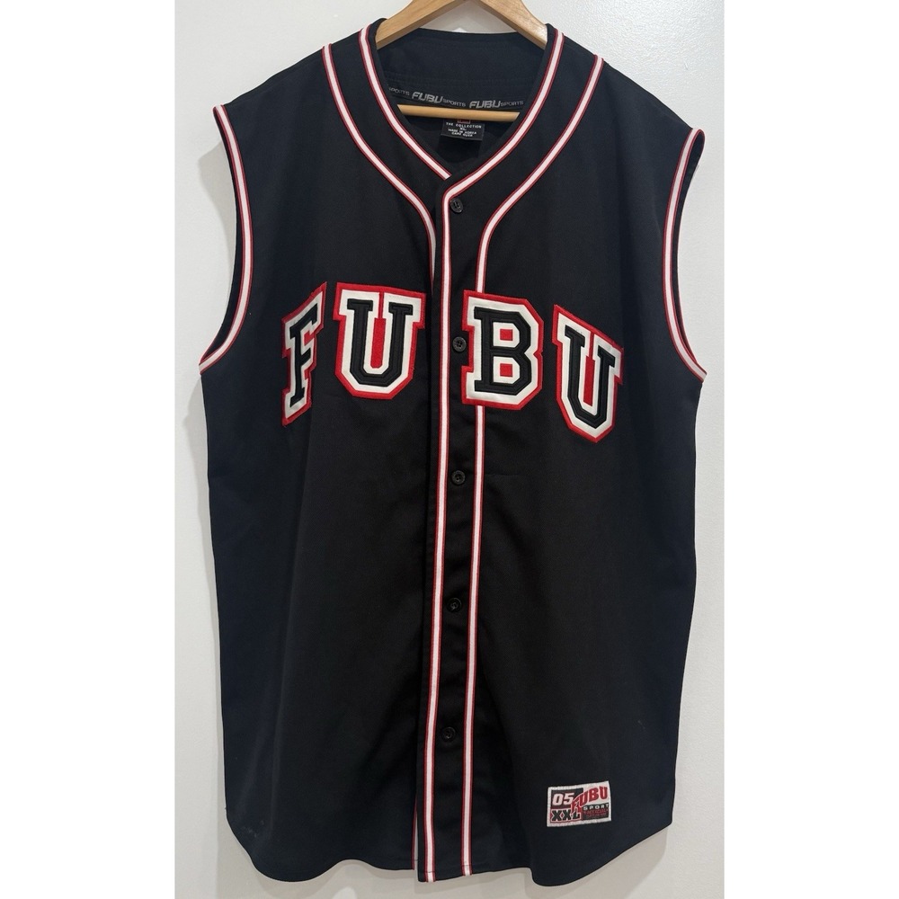 Vintage FUBU Baseball Jersey Mens Size XL Black Red Rap Hip Hop Y2K Streetwear